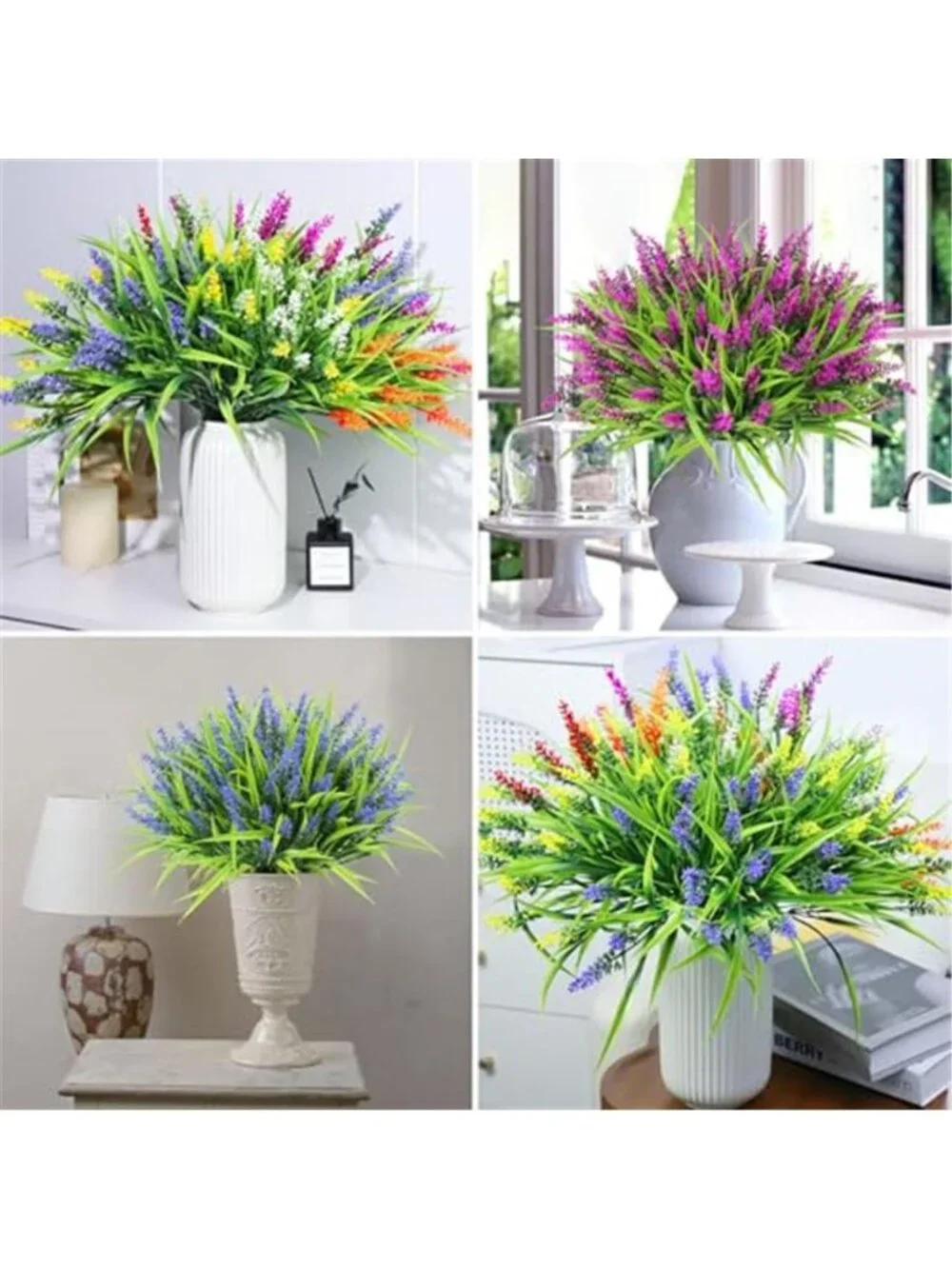Artificial Lavender Flowers Outdoor Fake Plants UV Resistant Garden Decor Set